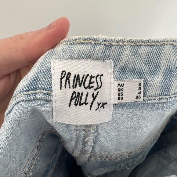 PRINCESS POLLY WIDE LEG CARGO JEANS LIGHT WASH DENIM 4 - Picture 6 of 7